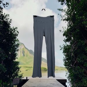 Steel Blue Ribbed Flare Lounge Pants | Soft Stretch Comfy Bell Bottoms